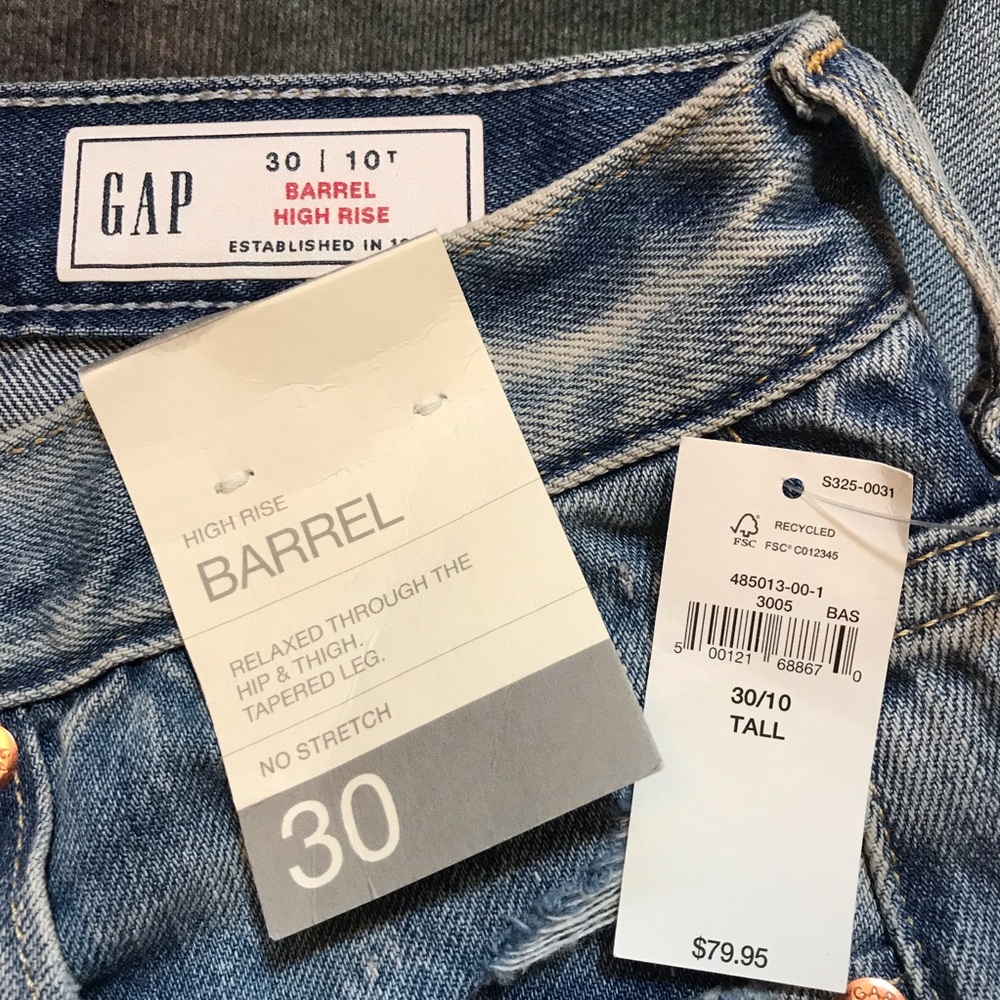 🐬 Gap Barrel High Rise Blue Distressed Jeans - Picture 3 of 11